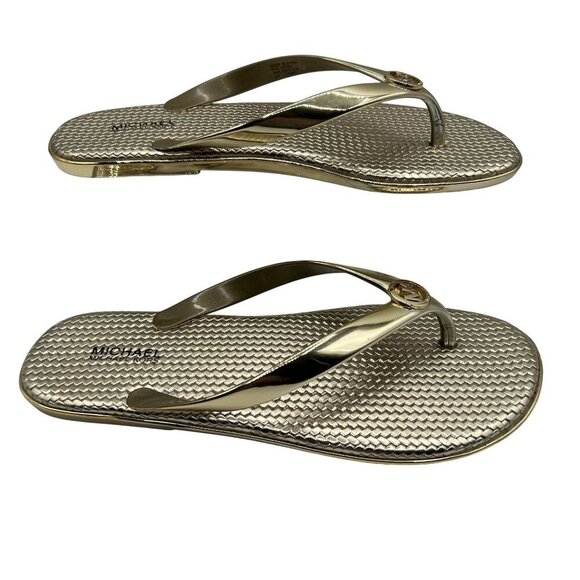 Michael Kors Womens 8M Jelly PVC Flip Flops Metallic Gold Sandals Beach Vacation - Picture 3 of 11